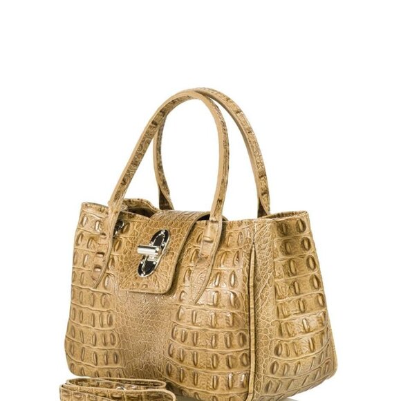 Small Genuine Leather Croc Embossed Tote Handbag - Picture 1 of 2